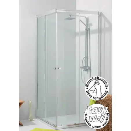 TopDesign Brusehjørne m/ skydedøre, 6mm, klar glas - 90x90x200cm - komplet sæt