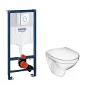 Toiletpakke m/Grohe cisterne,Gustavsberg Nautic toilet m/sæde og krom trykknap