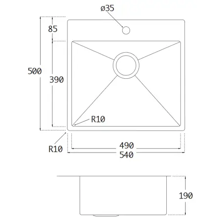 Stregtegning af Kubus 540 Soft rustfri stål