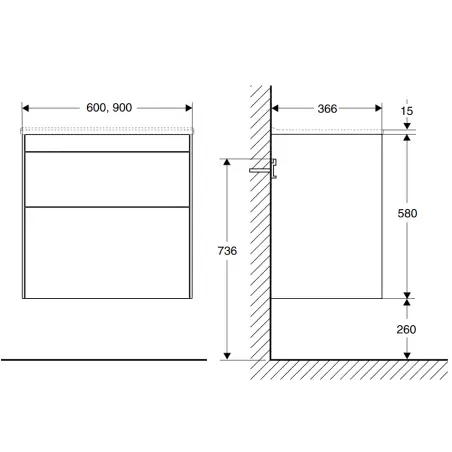 Ifø Sense Compact møbelpakke 60 x 36,6 cm, m/Sense håndvask