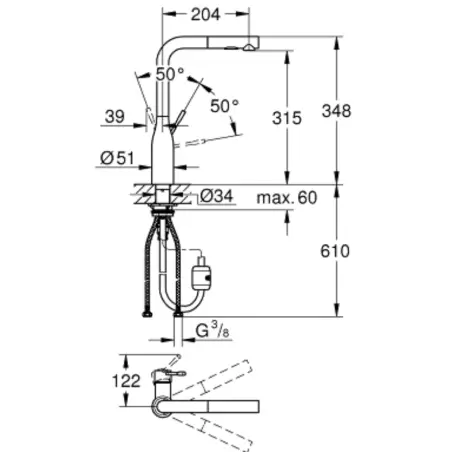 Grohe Essence køkkenarmatur - børstet hard graphite - L-tud - Med udtrækstud