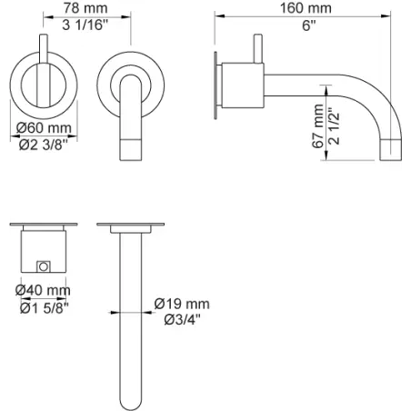 Vola 111 - 19 indbygningsarmatur - poleret messing natur