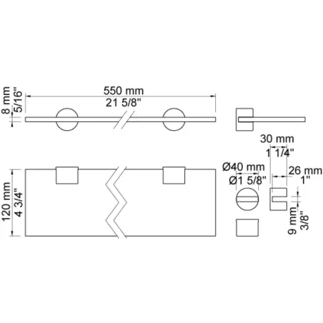 Vola T25 - 19 spejlhylde med klar akryl hylde - poleret messing natur