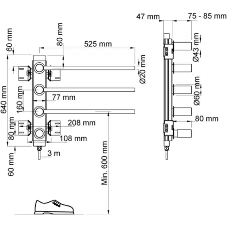 Vola T39EL/8 - 19 håndklæderadiator- poleret messing natur