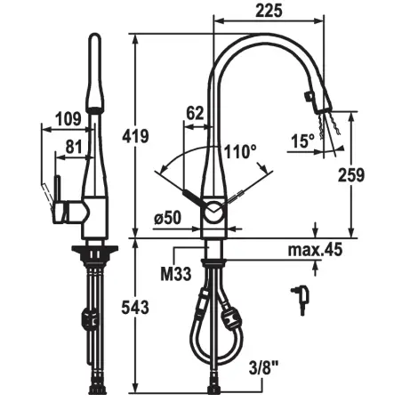 KWC EVE køkkenarmatur med lys - krom - høj model