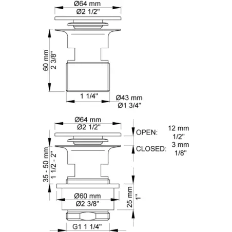 Vola A62 - 18 bundventil med overløb i blank hvid