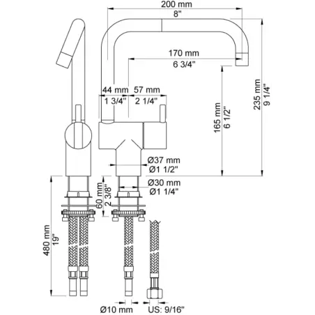 Vola KV1 - 17 køkkenbatteri - blank sort