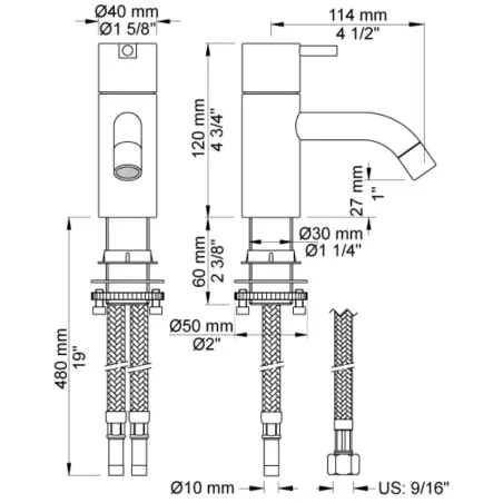Vola HV1 - 17 Håndvaskarmatur i blank sort