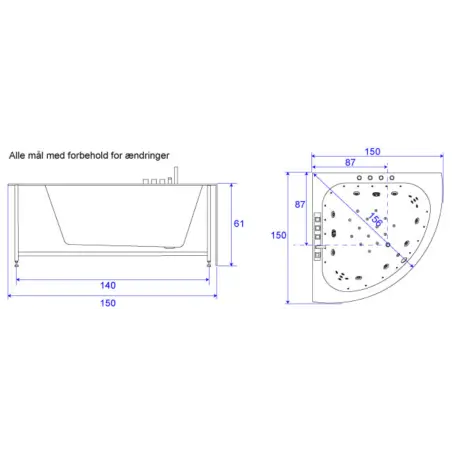 TopDesign hjørnespabad 150x150 - 2-3 personers - hvid
