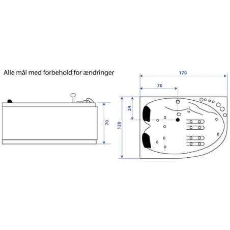 TopDesign spabad 170x120 - 2 personers - Venstrevendt