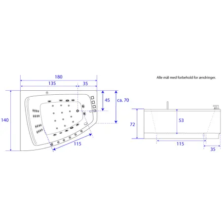 TopDesign spabad 183x91 - 2 personers - Hvid - Venstre model