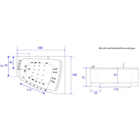 TopDesign spabad 183x91 - 2 personers - Hvid - Højre model