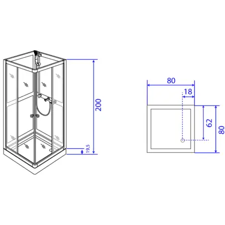 TopDesign Brusekabine 5mm, klar/mat glas - 80x80x200cm