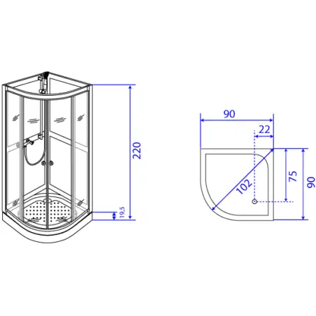 TopDesign Brusekabine 5mm, klar/mat buet glas - 90x90x220cm
