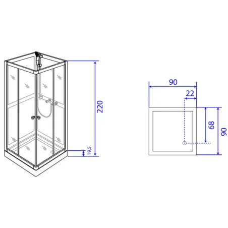 TopDesign Brusekabine 5mm, klar/mat glas - 90x90x220cm