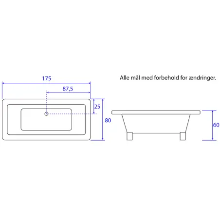 TopDesign fritstående firkantet badekar 170 X 80 cm