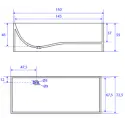 TopDesign fritstående firkantet stenbadekar 150 X 73 cm