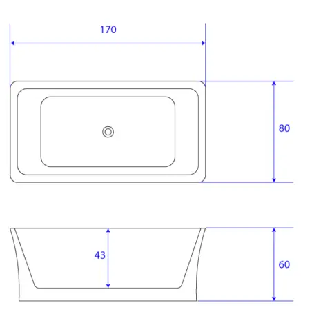 TopDesign fritstående badekar 170 X 80 cm