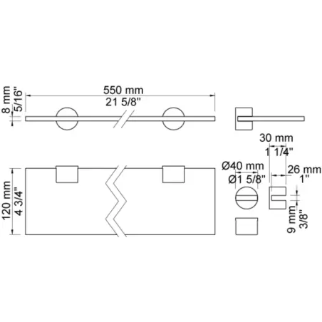 Vola T25G - 17 spejlhylde med glas hylde - blank sort