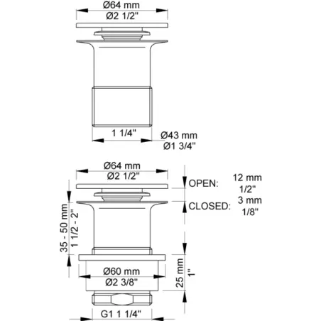 Vola A63-17 bundventil uden overløb i blank sort