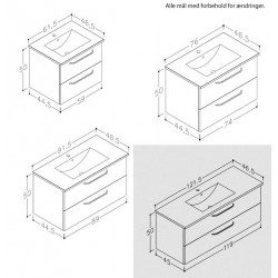 TopDesign møbelpakke i højglans hvid, tynd vask, 2 skuffer - 91 x 50 cm