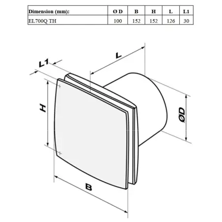 Duka EL 700Q TH ventilator, fugt- og tidsstyring, ø100mm, hvid