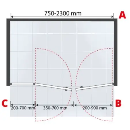 Nicheløsning dør på væg + dør 8 mm, B: op til 2300 x H: max 2000mm - på specialmål