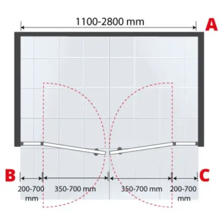 Nicheløsning 2 stk dør på væg 8 mm, B: op til 2800 x H: max 2000mm - på specialmål