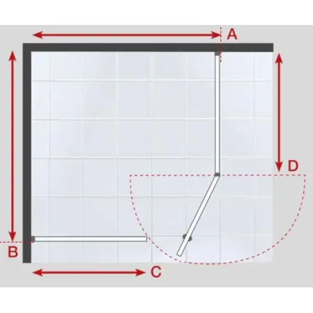 Hjørneløsning væg + dør på væg 8 mm, B: op til 1200 x H: max 2000mm - på specialmål