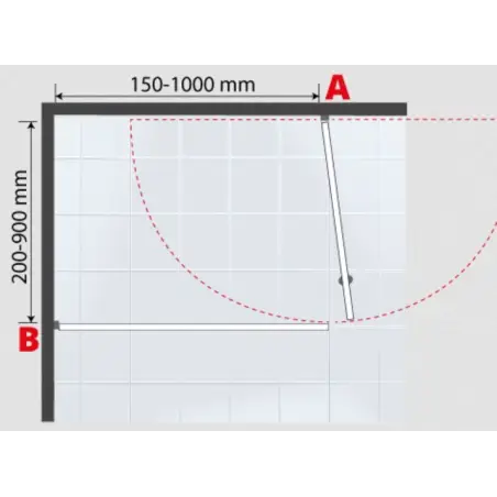 Hjørneløsning væg + dør 8 mm, B: max 900 x 1000 x H: max 2000mm - på specialmål
