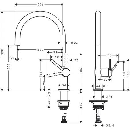 Hansgrohe Talis M54, 1-grebs køkkenarmatur 220, C-tud, 1jet - mat sort (Deactivated)