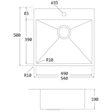 Lavabo Kubus 540 køkkenvask, 54X50 cm, Soft sort shadow