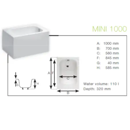 Danline Mini badekar - 100 x 70 cm