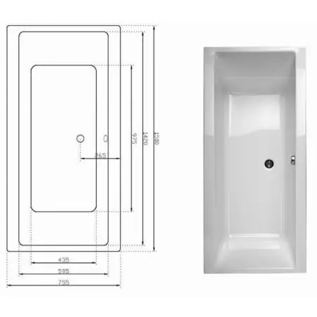 Danline Copenhagen rektangulært badekar - 150 x 75 cm