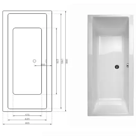 Danline Copenhagen rektangulært badekar - 180 x 80 cm