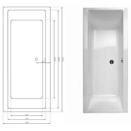 Danline Copenhagen rektangulært badekar - 200 x 90 cm