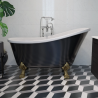 Svinkløv fritstående badekar, blank sort - 160 x 75 cm