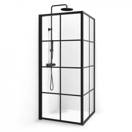 Cassøe New York hjørneløsning væg/dør 125,5 x 78,5 cm, med sort ramme og sprosser