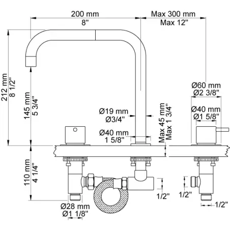 Vola KV4 - 19 køkkenarmatur - poleret messing natur
