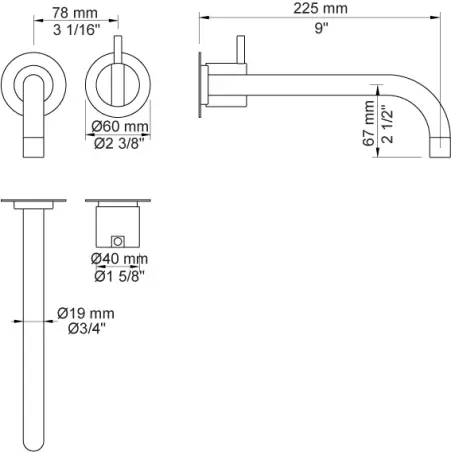 Vola 121X - 19 indbygningsarmatur - poleret messing natur