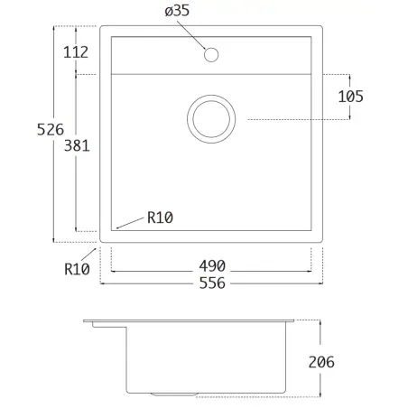 Lavabo Jupiter 60 køkkenvask i komposit m/messing kurveventil
