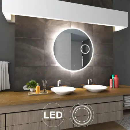 Nordic Bad Sandra 3 rundt LED-spejl, m/kosmetikspejl, Ø110 cm