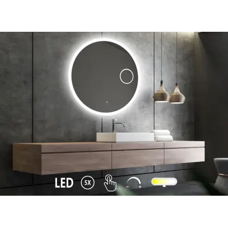 Nordic Bad Sandra 3 rundt LED-spejl, m/kosmetikspejl, Ø90 cm