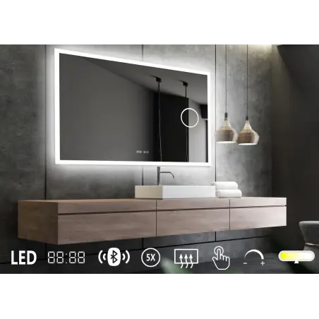 Nordic Bad Mie 7 LED-spejl, m/antidug, kosmetik og højtaler, 140 x 80 cm