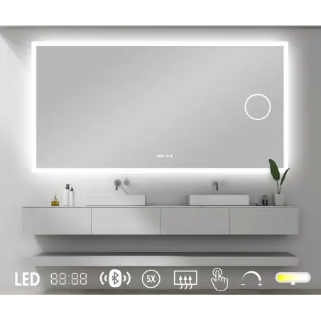 Nordic Bad Mie 7 LED-spejl, m/antidug, kosmetik og højtaler, 120 x 80 cm