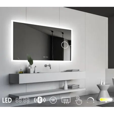 Nordic Bad Mie 7 LED-spejl, m/antidug, kosmetik og højtaler, 120 x 80 cm