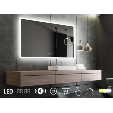 Nordic Bad Mie 7 LED-spejl, m/antidug, kosmetik og højtaler, 100 x 80 cm