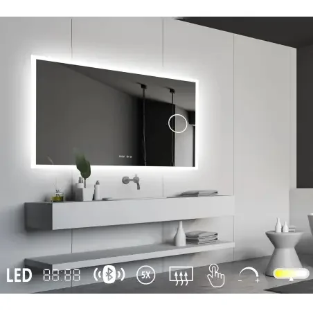 Nordic Bad Mie 7 LED-spejl, m/antidug, kosmetik og højtaler, 100 x 80 cm