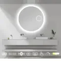 Nordic Bad Sandra 7 rundt LED-spejl, m/antidug, kosmetik og højtaler, Ø90 cm