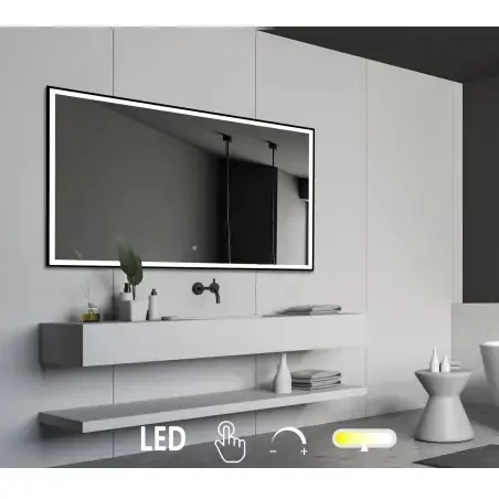 Nordic Bad Fie 2 LED-spejl, m/sort ramme, touch knap, 160 x 80 cm